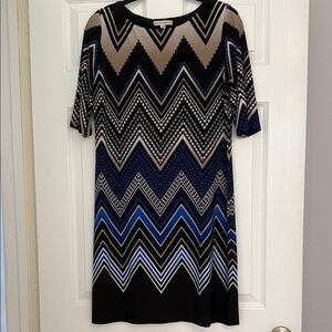 Sandra Darren Chevron Patterned Midi Dress